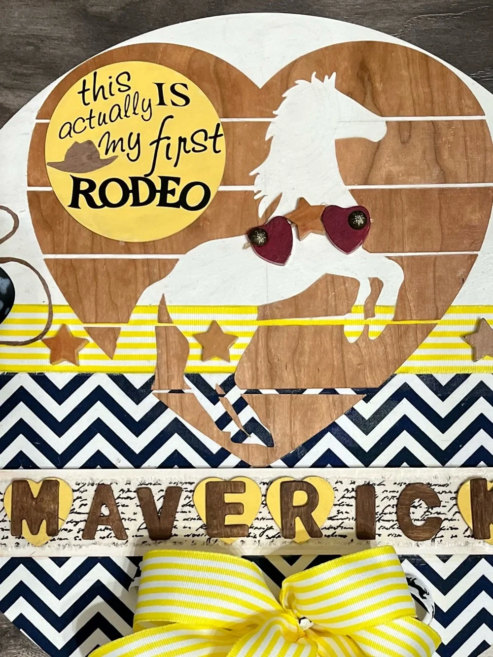 Maverick Rodeo Horse Round Wall Decor - Yellow, Navy & White- CUSTOM ORDER YOURS